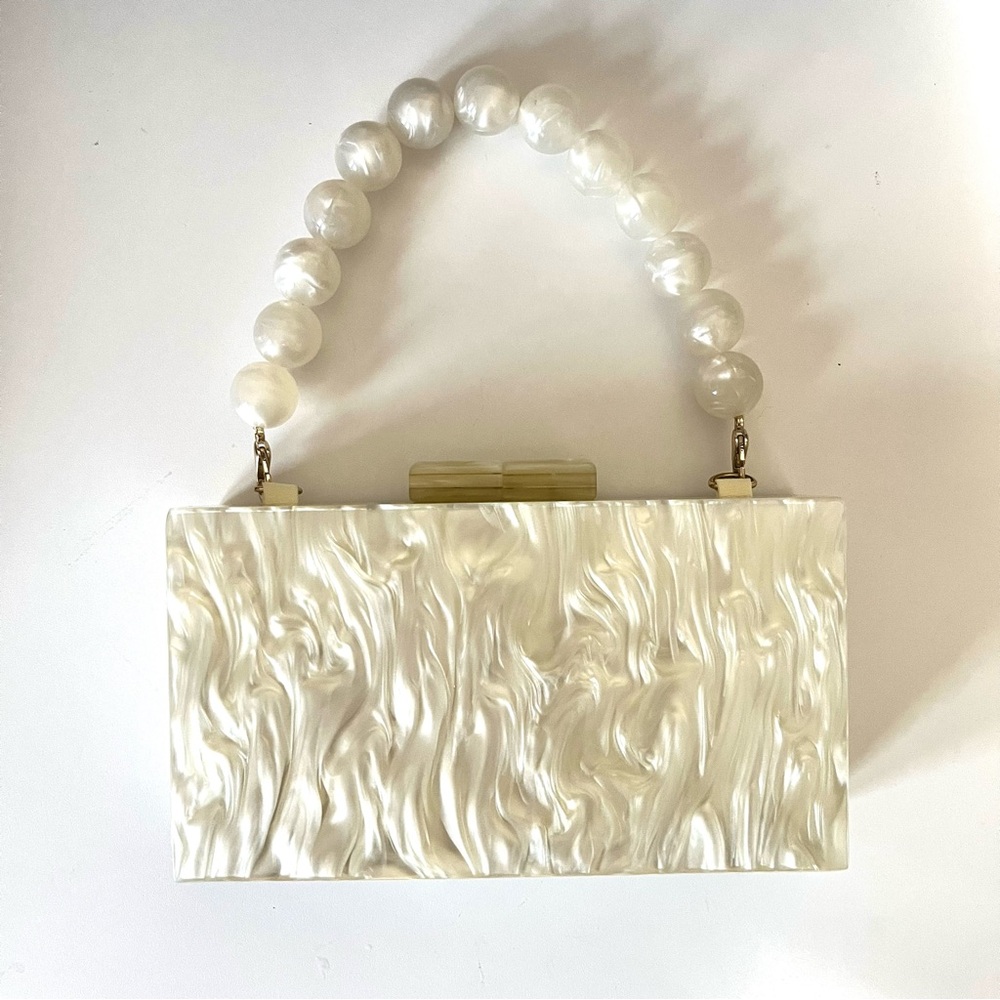 a new day Pearl White Acrylic Beaded Handle Clutch